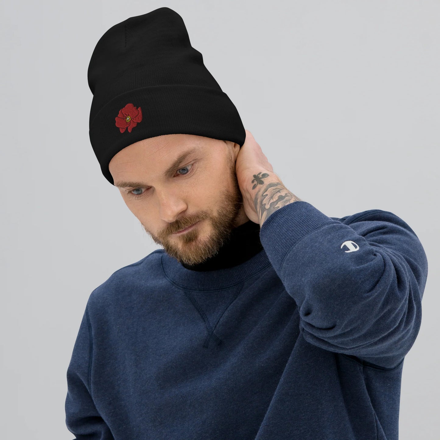 Poppy Flower Embroidered Beanie