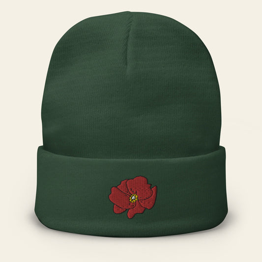 Poppy Flower Embroidered Beanie