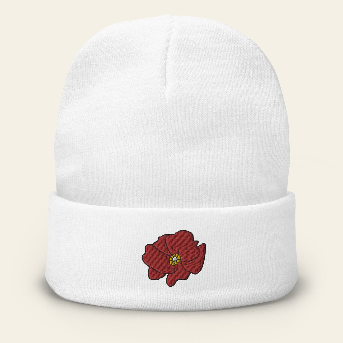 Poppy Flower Embroidered Beanie