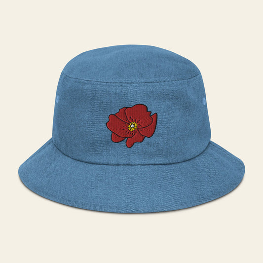 Poppy Flower denim bucket hat