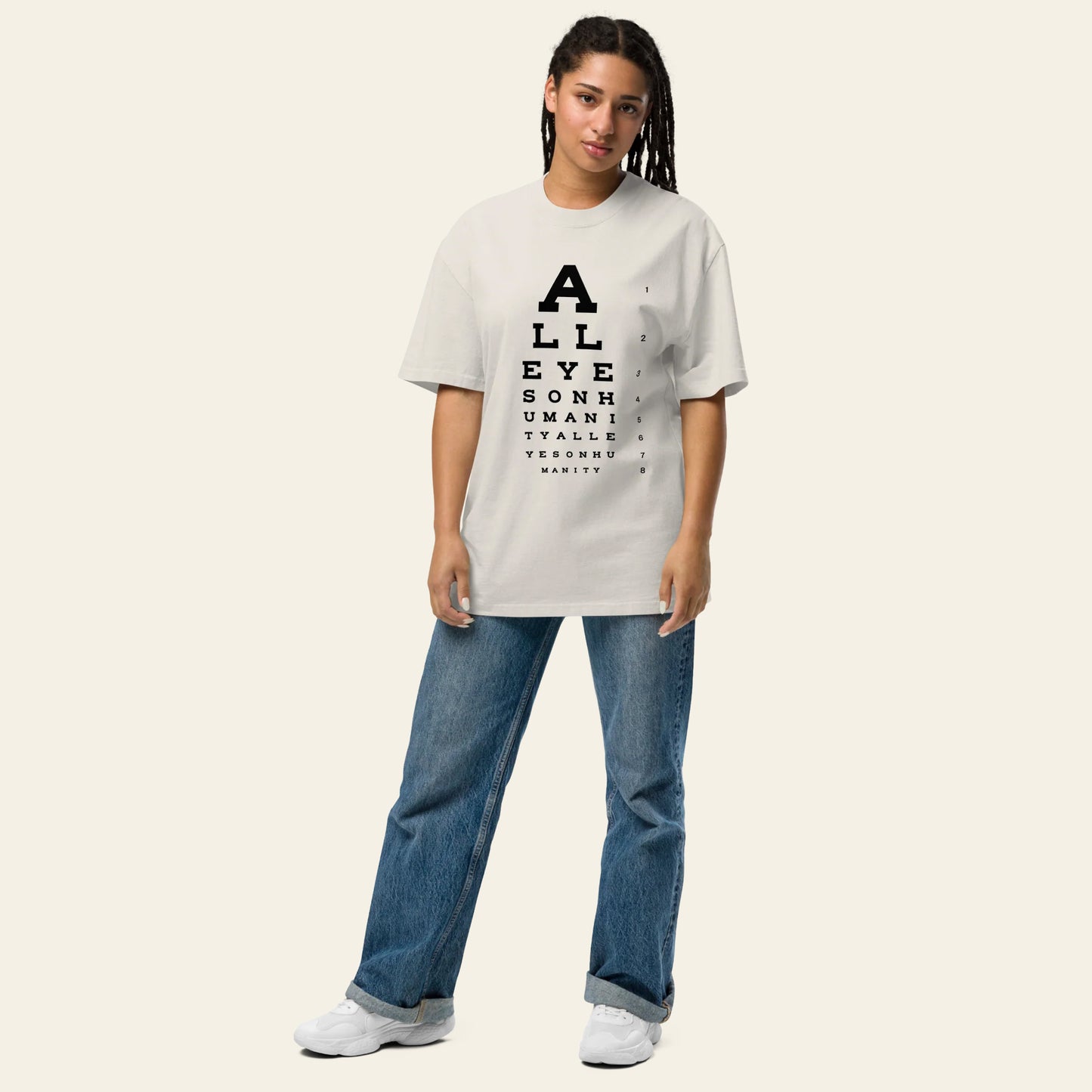 All Eyes On Humanity Oversized faded t-shirt