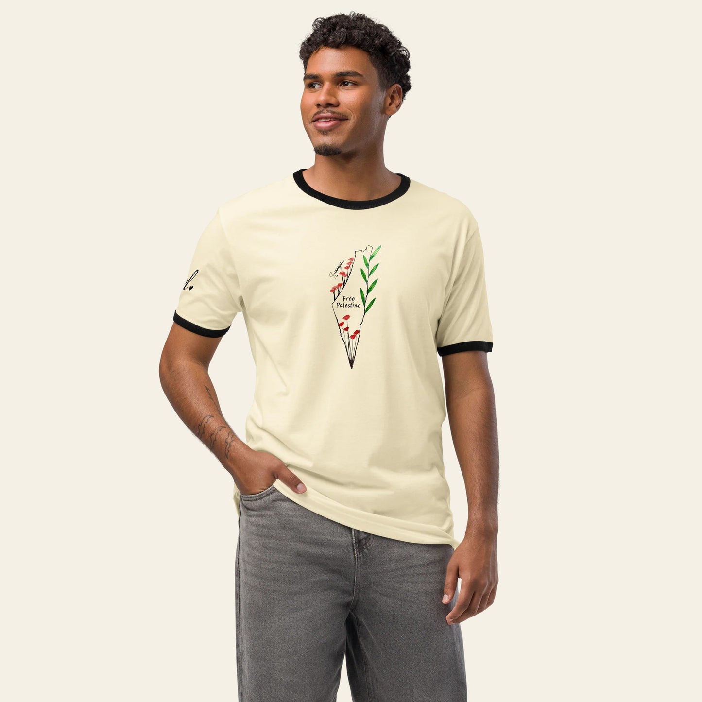 Free Palestine Unisex ringer t-shirt